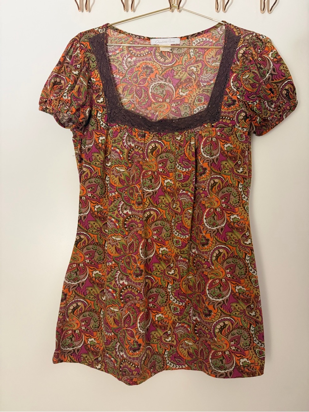 Vintage Charlotte Russe Paisley Blouse with Lace Trim